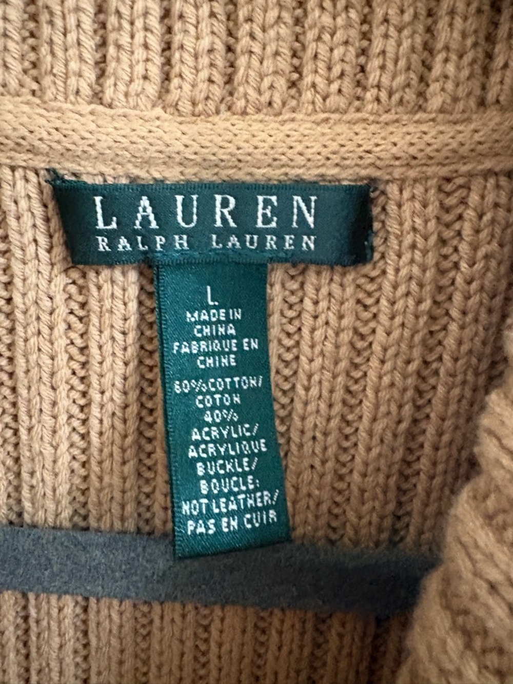 Lauren Ralph lauren cable knit sleeveless tan sweater vest belted size large - Picture 3 of 4